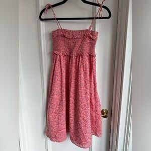 Crewcuts Red White Umbrellas Beach Smocked Twirl Dress Size 10 EUC